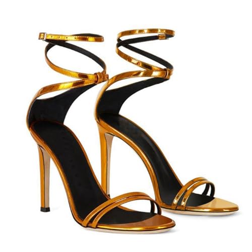 THOYBMO Damen Sandalen Women's High Heeled Stiletto Fischmaul Offener Zeh Kreuzgurte Hohem Absatz für Hochzeit Party Shoes 8CM,Gold,42 von THOYBMO