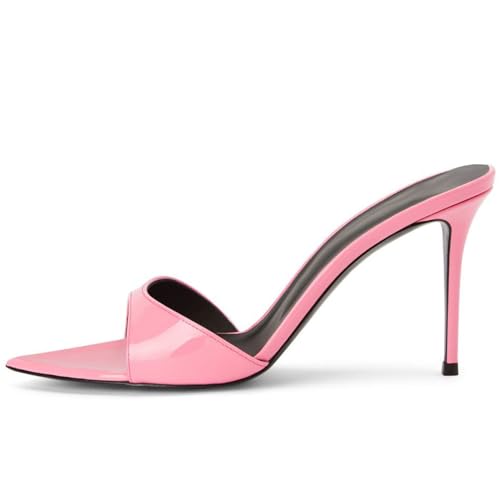 THOYBMO Damen Stiletto High Heels Mules Sandalen Spitze Offene Zehenpartie Pumps Slip-on Slingpumps Atmungsaktiv Shoes Komfort Party Schuhe 8.5-9.5CM Hausschuhe,Pink,45 von THOYBMO