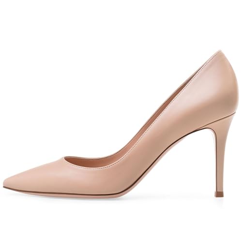 THOYBMO Damen Stiletto High Heels Sandalen Gespitzte Spitze Pumps Geschlossene Zehe Flacher Mund Slip-on Mehrere Farben Shoes Abschlussball Hochzeit Schuhe8.5-9.5CM,apricot PU,45 von THOYBMO