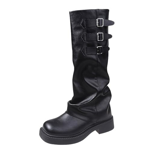 THOYBMO Hohe Damenstiefel Boots Flache Warme Stiefel mit Runder Zehenpartie Braune Plisseestiefel Bis Zur Mitte Der Wade Geeignet für Freizeitreisen Im Herbst Winter,Black,40 THOYBMO Hohe Damenstiefel Boots Flache Warme Stiefel mit Runder Zehenpartie Braune Plisseestiefel Bis Zur Mitte Der Wade Geeignet für Freizeitreisen Im Herbst Winter,Black,40 von SKINII