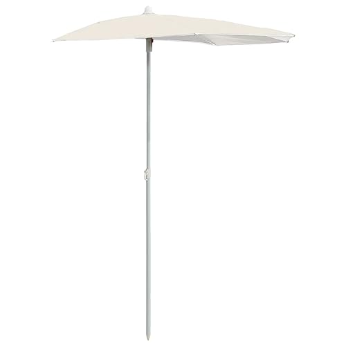 THOYTOUI Halb-Sonnenschirm, Angel schirmzelt Anglerschirm Angel regenschirm Fishing umbrella Geeignet für Garten Terrasse Veranda Balkon mit Mast 180x90 cm Sandfarben von THOYTOUI