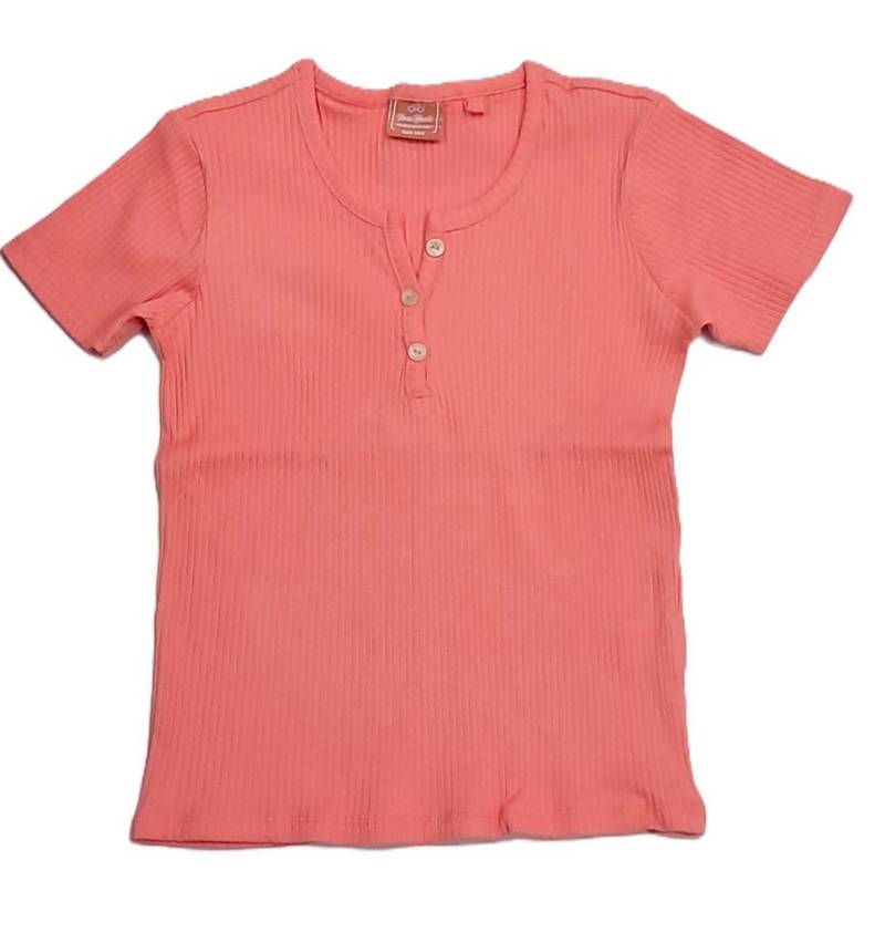 THREE OAKS T-Shirt M360247:Mädchen Rib-T-Shirt mit Knopfleiste und kurzen Ärmeln. von THREE OAKS