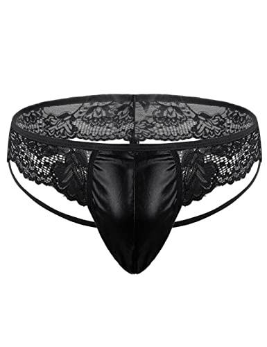 Herren Spitze T-Rücken Unterhosen Bulge Big Pouch Tangas Boxer T-String Girly Dessous Unterwäsche (Schwarz) von THSCWY