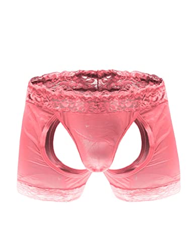 Männer Spitze Trim Sissy Rocked Panties T-Back G-String Thongs Briefs Boxershorts Girly Lingerie Crossdress Unterwäsche (Rosa) von THSCWY