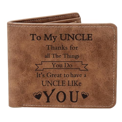 THTCSQ Ledergeldbörse mit Gravur "To My Uncle", personalisierbar, Vatertagsgeschenk, Geburtstagsgeschenk, Weihnachtsgeschenk, Geschenke für Onkel von Neffe Nichte, Danke Onkel, Geldbörse aus Leder von THTCSQ