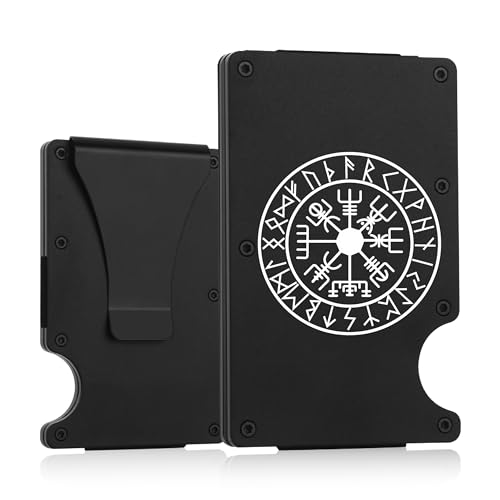 THTCSQ Vikinger-Geschenk, minimalistische personalisierte Gravur, Metallgeldbörse, schlanke Brieftasche für Herren, nordische nordische Amulett-Geldbörse, Wikinger-Krieger-Geldbörse, nordische Götter von THTCSQ