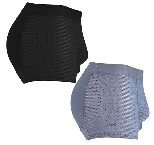 THUCHENYUC Nylon EIS Seide Atmungsaktive Herrenunterwäsche, Hip Lift Panties Sommer Nahtlose Herrenunterwäsche (Color : Black+Blue, Size : L) von THUCHENYUC