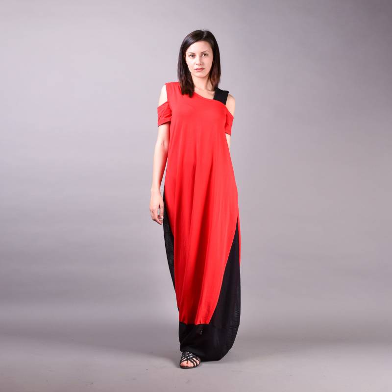 Langes Kleid, Maxi Rotes Boho Sommerkleid, Maxi-Kleid, Womens Plus Size Abendkleid von THUNDERMODA