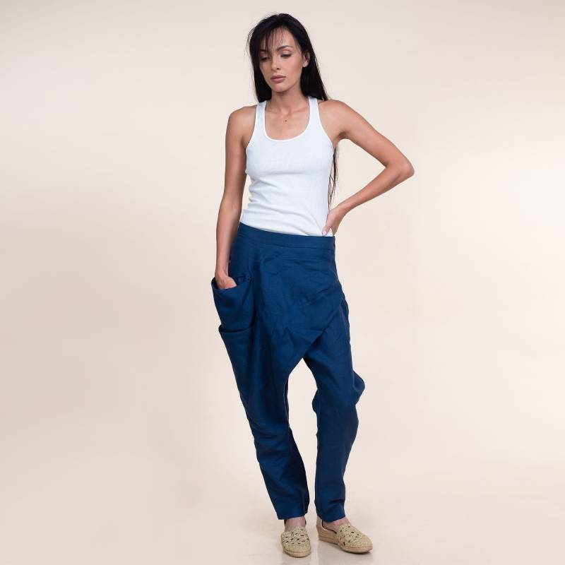 Leinen Overlapping Drop Crotch Hose Mit Taschen von THUNDERMODA