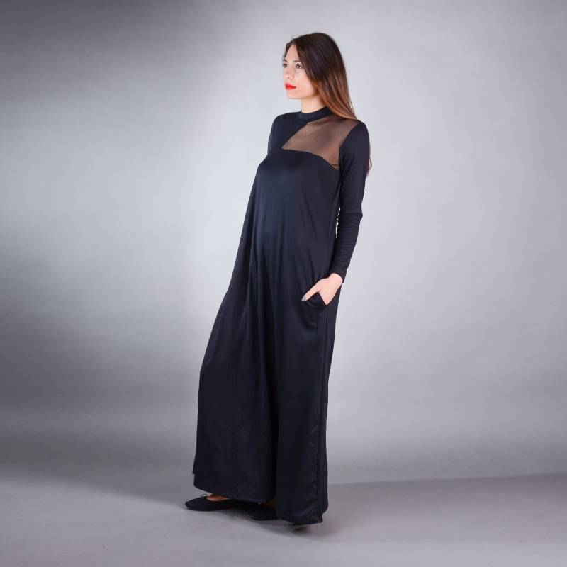 Maxi Kleid, Langarm Abendkleid, Plus Size Schwarzes Kleider Für Frauen, Kleidung von THUNDERMODA