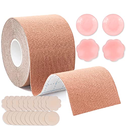 Damen BH Klebend, Brüste Tape mit 10 Paare Nipple Cover und 2 Paar Silikon Nippel Set, Boob Tape Klebe BH Tape Unsichtbarer Brust Lift Push Up Brustband für Rückenfreies Kleid, Brautkleider von DWTECH