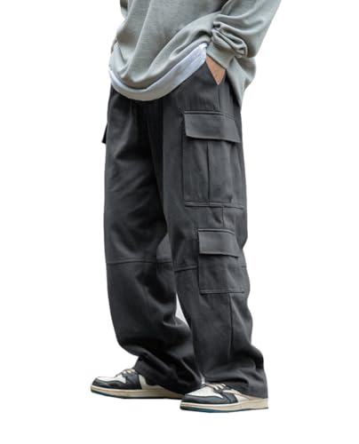 THWEI Herren-Cargohose, Kordelzug, elastische Taille, leger, Baggy-Hose, Streetwear, mehrere Taschen, GRAU, XXL THWEI Herren-Cargohose, Kordelzug, elastische Taille, leger, Baggy-Hose, Streetwear, mehrere Taschen, GRAU, XXL von THWEI