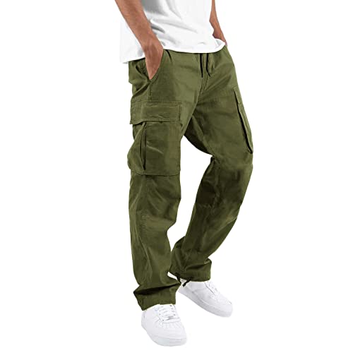 THWEI Herren Cargohose Casual Jogginghose Athletic Pants Baumwolle Loose Straight Sweatpants, Grün (Army Green), Klein von THWEI