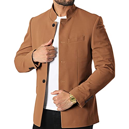 THWEI Herren Casual Anzug Blazer Jacken Stehkragen Business Sport Mäntel, CAMEL, S von THWEI