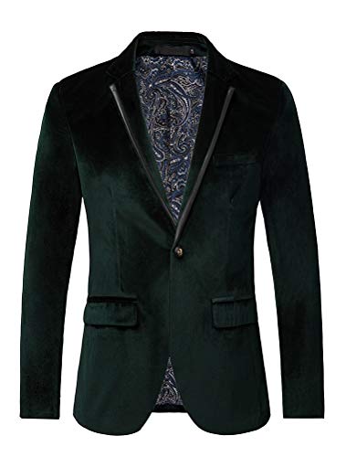THWEI Herren Samt-Blazer Slim Fit Solid Blazer Sport Mantel, dunkelgrün, M von THWEI