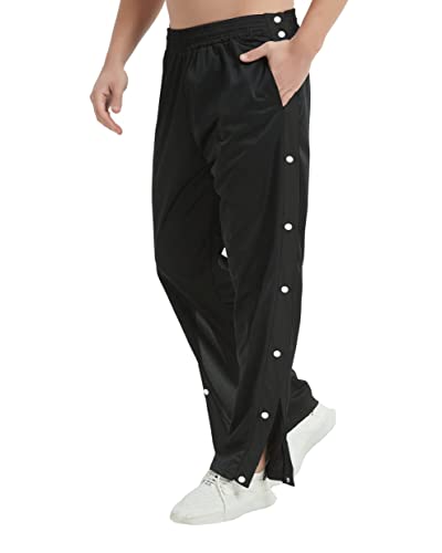 THWEI Herren Tear Away Basketballhose Casual High Split Snap Button Post Surgery Sweatpants, Einfarbig Schwarz, Groß von THWEI