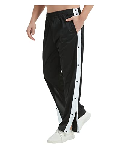 THWEI Herren Tear Away Basketballhose Casual High Split Snap Button Sweatpants, Schwarz, X-Groß von THWEI