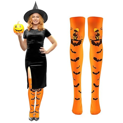 THXFUNAREA 1 Paar Halloween Socken, Weich Lange Strümpfe Entworfen mit Halloween-Muster Lustig Overknee-Socken Cosplay Strümpfe von THXFUNAREA