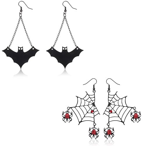 THXFUNAREA 2 Paare Punk Halloween Fledermaus Ohrringe Schwarz Fledermaus Ohrringe Geister Fledermaus Ohrringe Fledermaus Rubin-Imitation Ohrringe Vampir Fledermaus Ohrringe Schmuck Für Frauen von THXFUNAREA