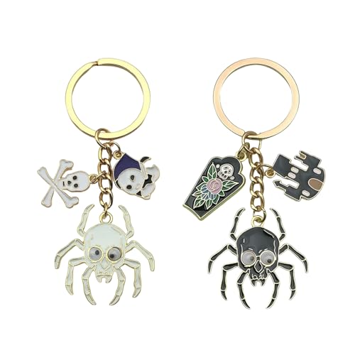 THXFUNAREA 2 Stück Goth Punk Stil Schwarze Anhänger Schlüsselanhänger Mit Burg,Spinne Und Sarg Entwürfen,Unisex Geschenk Für Festivals,Perfekt,um auf Halloween-Partys aufzufallen von THXFUNAREA