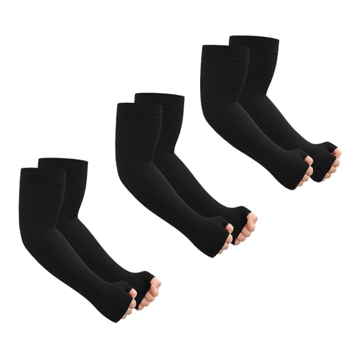 THXFUNAREA 3 Paar Ärmel UV Sonnenschutz Ärmlinge Armschutz UPF 50+,Arm Sleeve Gaming,Armsleeve Armstulpen Sommer,Kühlung Armlinge für Damen Herren Volleyball Fußball Golf Schwarz,Mit Daumenhülse von THXFUNAREA