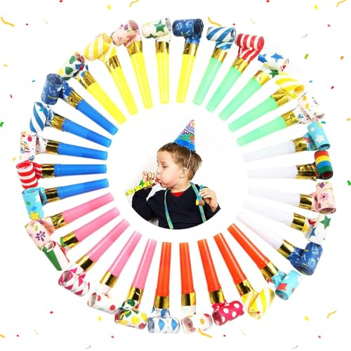 THXFUNAREA 30 PCS Tröte,Seifenblasen Pfeife,Tröten Party Kinder Gebläse,Krachmacher Tröten Spielzeug Kindergeburtstag Pfeifen Spielzeuge Funny Games Geburtstag Graduation Mehrfarbig Plastik Whistles von THXFUNAREA