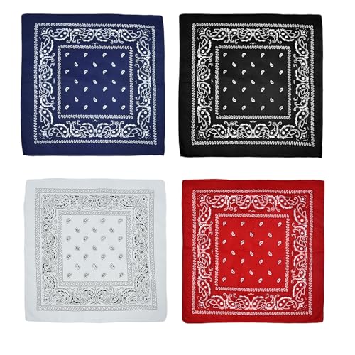 THXFUNAREA 4 Stück Bandana, Kopftuch Herren Sommer Halstuch Herren Piraten Paisley Muster Bandanas Damen Kinder Kopftücher Haar Schal Kopf Biker 55 * 55 Cm (Rot Weiß Schwarz Tiefblau) von THXFUNAREA
