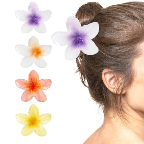 THXFUNAREA 4 Stück Blumen-Haarklammern, Hawaii-Haarklammern mit rutschfestem Clip, Haarstyling-Zubehör für Frauen und Mädchen, 8 cm starker Halt, große Haarklammern für dickes Haar von THXFUNAREA