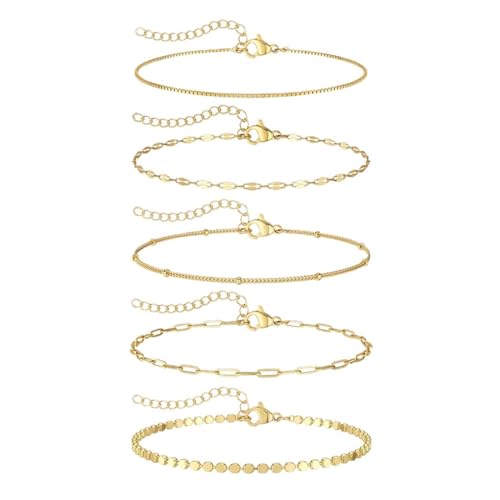 THXFUNAREA 5 Stück Armband Damen Gold Silber, Armband Vergoldet, Armband Verstellbar Damen, Armband Boho Gold, Twist Schlange Kubanische Büroklammer Armbänder Schmuck für Frauen Damen Mädchen von THXFUNAREA