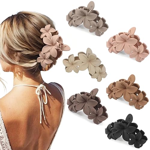 THXFUNAREA 6 Stück Blumen Haarspangen Große Haarklammern für Dickes Dünnes Haar, Rutschfeste Haar Jaw Clips Haarstyling-Zubehör für Frauen Mädchen von THXFUNAREA