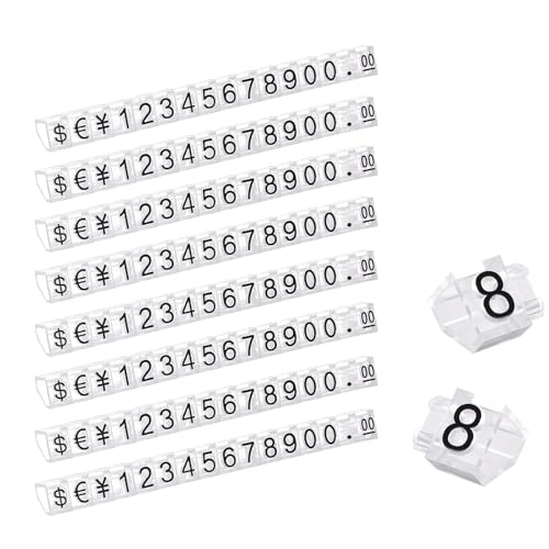 THXFUNAREA 8 Stück Preisschilder Nummer Buchstabe Preis Würfel Anzeige Nummer Verstellbar Buchstabe Preisschild Halter Block Set für Magazin Schmuck Uhr (Weiß auf Schwarz) von THXFUNAREA