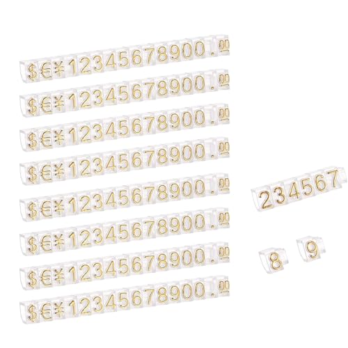 THXFUNAREA 8 Stück Preisschilder Nummer Buchstabe Preis Würfel Anzeige Nummer Verstellbar Buchstabe Preisschild Halter Block Set für Magazin Schmuck Uhr (Weiß auf golden) von THXFUNAREA