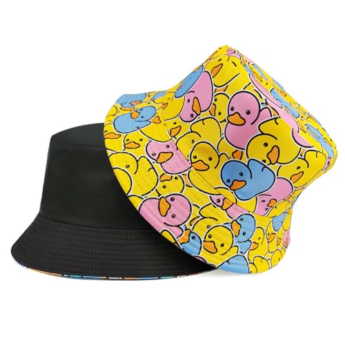 THXFUNAREA Anglerhut Enten Hut,Sonnenhut Damen,Damen Herren Fischerhut Modischer Sommerhut,Doppelseitiges Design,Faltbar,Outdoor-Anglerhut,Fischerhut Herren,Fischerhut Damen Kopfumfang 56-58cm von THXFUNAREA