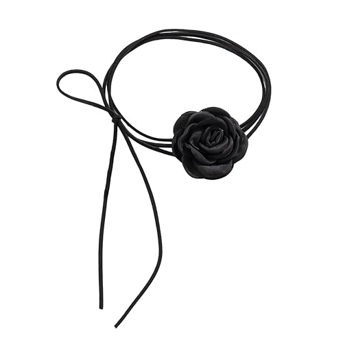 THXFUNAREA Blumen Choker Halskette,Elegant Rosen Choker Chocker,Schwarz,Blumen Halskette Choker,Halsband Blumen Gothic für Frauen und Mädchen,Perfektes Accessoire für Partys und Täglichen Gebrauch von THXFUNAREA