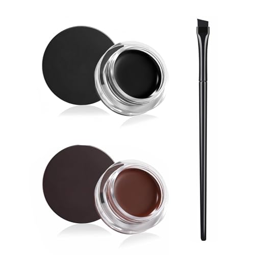 THXFUNAREA Braun + Schwarz Gel Eyeliner, Wasserfest Langanhaltende Creme Eye Liner Gel, Hochintensive Pigmente, Wischfestes Eyeliner Makeup, Mit Eyeliner-Pinseln von THXFUNAREA