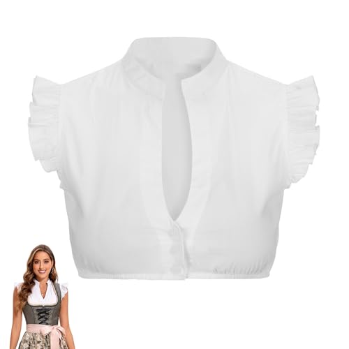 THXFUNAREA Dirndl Bluse Damen Weiß Schlicht, Dirndlbluse Flügelärmel, Dirndl Bluse V Ausschnitt, Oktoberfest Trachtenbluse für Dirndl Damen (M) von THXFUNAREA