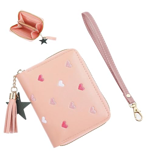 THXFUNAREA Geldbeutel Kinder,Nette Portmonee Kinder Portemonnaie Jungen mit Kartenhalter PU Leder Mini Geldbörse Kinder mit Quaste Reißverschluss Geldbörse Mädchen für Kinder Teens Mädchen Frauen,Rosa von THXFUNAREA