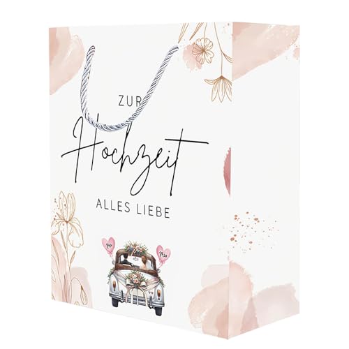 THXFUNAREA Geschenktüten Hochzeit 26x22x10cm Papiertüten mit Henkel Tüte Geschenktasche Hochzeit Rosa Hochzeitsgeschenk Verpackung Geschenke für Brautpaar Braut Bräutigam von THXFUNAREA