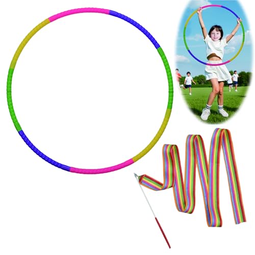 THXFUNAREA Hula Hoop Reifen Kinder Mehrfarbiger,8 Teiliges Kunststoff Hullahub Reifen für KInders und 1 Gymnastikband,Abnehmbares Hula Hoop Reifen für Kinder Hula Hoop für Gymnastik,Fitness,Tanzen von THXFUNAREA
