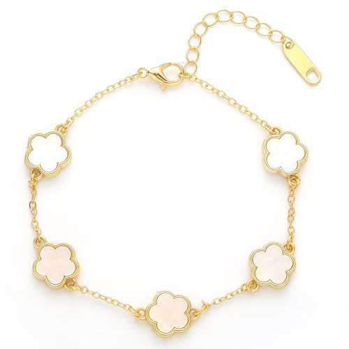 THXFUNAREA Vierblättriges Kleeblatt Armband,Glücksarmband Damen Armbänder Set Luxuriöses Glücksarmband Friendship Bracelet (Weiß) von THXFUNAREA