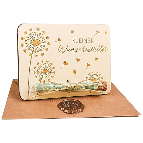 THXFUNAREA Wunscherfüller Geldgeschenke Verpackung aus Holz,Lustige Geld Geschenke Geburtstag mit Umschlägen,Schönes Löwenzahnmuster Geldgeschenk Geburtstag Konfirmation Jugendweihe Weihnachten Reisen von THXFUNAREA
