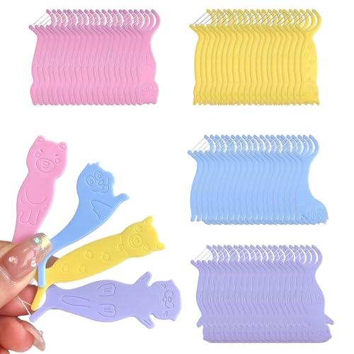 THXFUNAREA Zahnseide Kinder Dental Floss für engen Zahnzwischenräume Zahnseide Sticks mit 4 bunte Griffe in Form von Tier Fluorfrei, wachsfrei, rutschhemmend（2X40Stk） von THXFUNAREA