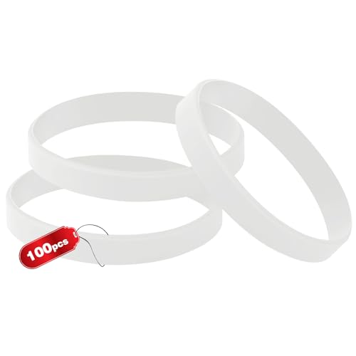 THXIY 100 Stück Silikon Armband Blank Gummi Armbände Armbänder silikonarmbänder Bracelet Erwachsene-8'' Weiß von THXIY
