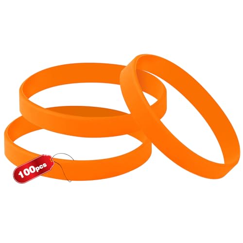 THXIY 100 Stück Silikon Armband Universal Armbänder Blank Gummi silikonarmbänder für Männer Frauen Orange von THXIY