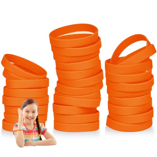 THXIY 25 Stück Armbänder Gummi Armband, 7 Zoll Silikon Armband, Blank Silikonarmband für Jungen Mädchen Jugendjahre Orange von THXIY