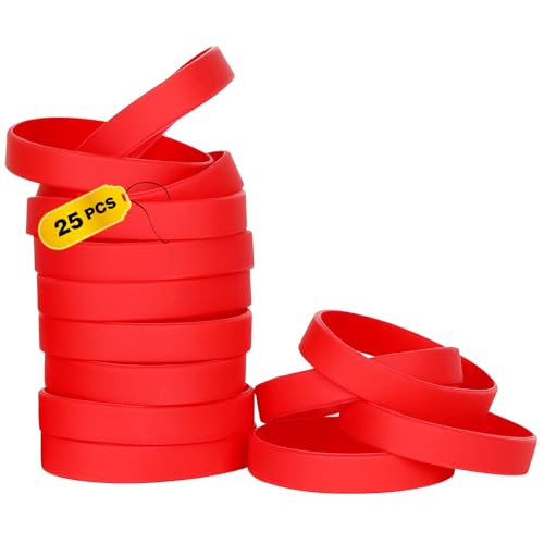 THXIY 25 Stück Silikon Armband Universal Armbänder Blank Gummi silikonarmbänder für Mann Frauen Männer Rot von THXIY