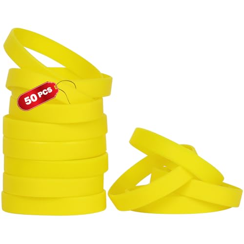 THXIY 50 Stück Silikon Armband Universal Armbänder Blank Gummi silikonarmbänder für Mann Frauen Männer Gelb von THXIY