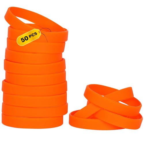 THXIY 50 Stück Silikon Armband Universal Armbänder Blank Gummi silikonarmbänder für Mann Frauen Männer Orange von THXIY