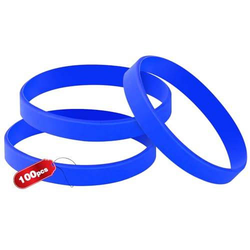 THXIY Kinder silikonarmband,100 Stück Silikon Armband Universal Armbänder Blank Gummi silikonarmbänder für Kinder Jungen Mädchen Blau von THXIY