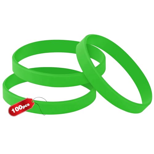 THXIY Kinder silikonarmband,100 Stück Silikon Armband Universal Armbänder Blank Gummi silikonarmbänder für Kinder Jungen Mädchen Grün von THXIY